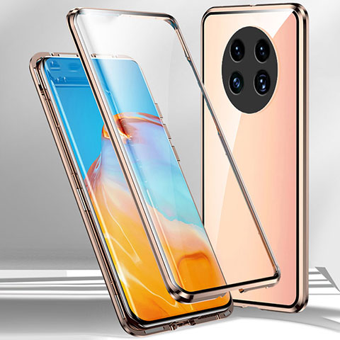 Handyhülle Hülle Luxus Aluminium Metall Rahmen Spiegel 360 Grad Ganzkörper Tasche für Oppo A2 Pro 5G Gold