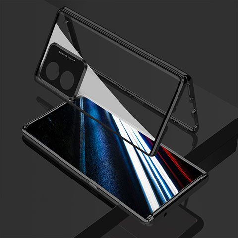 Handyhülle Hülle Luxus Aluminium Metall Rahmen Spiegel 360 Grad Ganzkörper Tasche für Oppo A38 Schwarz