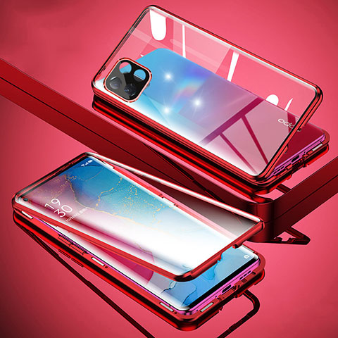 Handyhülle Hülle Luxus Aluminium Metall Rahmen Spiegel 360 Grad Ganzkörper Tasche für Oppo A73 5G Rot