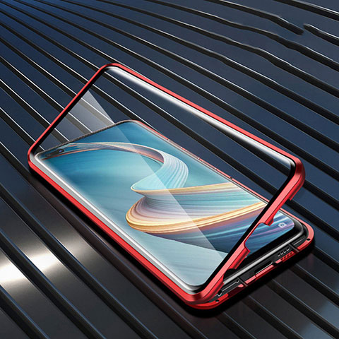 Handyhülle Hülle Luxus Aluminium Metall Rahmen Spiegel 360 Grad Ganzkörper Tasche für Oppo A92s 5G Rot