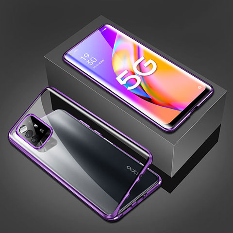 Handyhülle Hülle Luxus Aluminium Metall Rahmen Spiegel 360 Grad Ganzkörper Tasche für Oppo A94 5G Violett