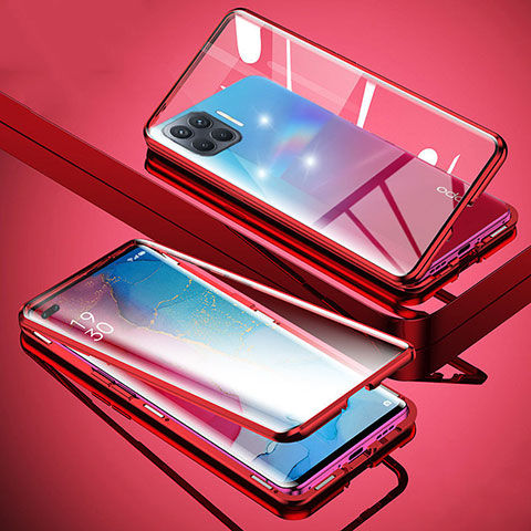 Handyhülle Hülle Luxus Aluminium Metall Rahmen Spiegel 360 Grad Ganzkörper Tasche für Oppo F17 Pro Rot