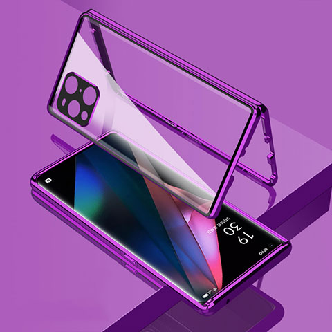 Handyhülle Hülle Luxus Aluminium Metall Rahmen Spiegel 360 Grad Ganzkörper Tasche für Oppo Find X3 Pro 5G Violett