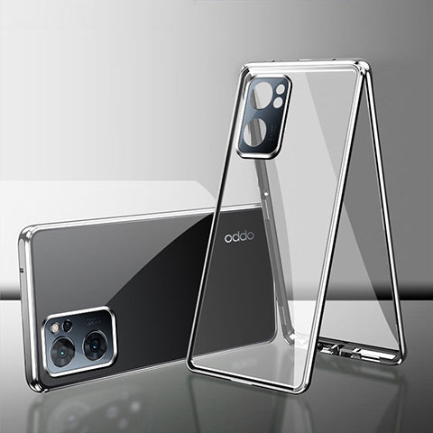 Handyhülle Hülle Luxus Aluminium Metall Rahmen Spiegel 360 Grad Ganzkörper Tasche für Oppo K10 5G India Silber