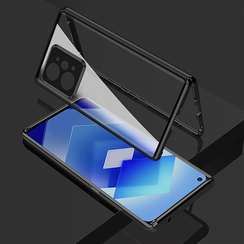 Handyhülle Hülle Luxus Aluminium Metall Rahmen Spiegel 360 Grad Ganzkörper Tasche für Oppo K10 Pro 5G Schwarz