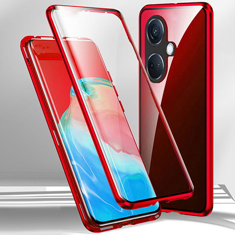 Handyhülle Hülle Luxus Aluminium Metall Rahmen Spiegel 360 Grad Ganzkörper Tasche für Oppo K11 5G Rot