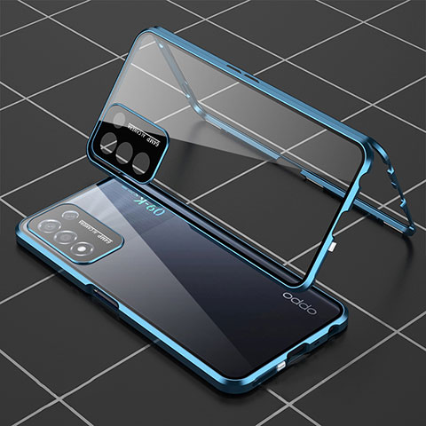 Handyhülle Hülle Luxus Aluminium Metall Rahmen Spiegel 360 Grad Ganzkörper Tasche für Oppo K9S 5G Blau