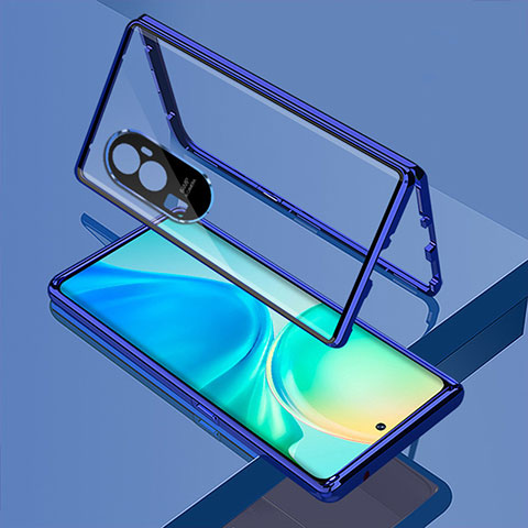 Handyhülle Hülle Luxus Aluminium Metall Rahmen Spiegel 360 Grad Ganzkörper Tasche für Oppo Reno10 Pro+ Plus 5G Blau