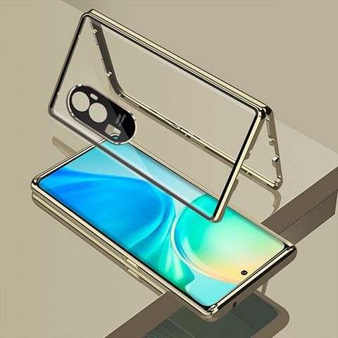 Handyhülle Hülle Luxus Aluminium Metall Rahmen Spiegel 360 Grad Ganzkörper Tasche für Oppo Reno10 Pro+ Plus 5G Gold