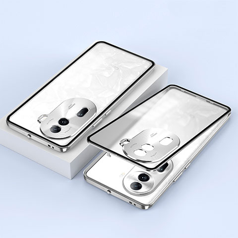 Handyhülle Hülle Luxus Aluminium Metall Rahmen Spiegel 360 Grad Ganzkörper Tasche für Oppo Reno11 Pro 5G Silber