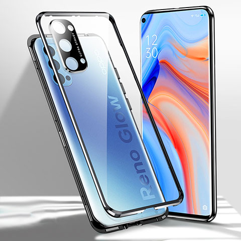 Handyhülle Hülle Luxus Aluminium Metall Rahmen Spiegel 360 Grad Ganzkörper Tasche für Oppo Reno4 Pro 5G Schwarz