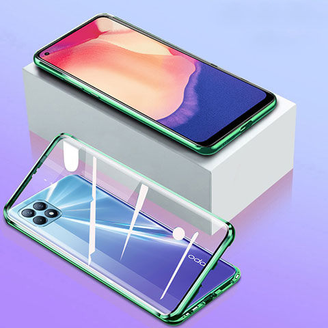 Handyhülle Hülle Luxus Aluminium Metall Rahmen Spiegel 360 Grad Ganzkörper Tasche für Oppo Reno4 SE 5G Grün