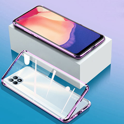 Handyhülle Hülle Luxus Aluminium Metall Rahmen Spiegel 360 Grad Ganzkörper Tasche für Oppo Reno4 SE 5G Helles Lila