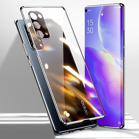 Handyhülle Hülle Luxus Aluminium Metall Rahmen Spiegel 360 Grad Ganzkörper Tasche für Oppo Reno5 Pro 5G Schwarz