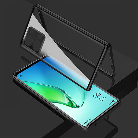 Handyhülle Hülle Luxus Aluminium Metall Rahmen Spiegel 360 Grad Ganzkörper Tasche für Oppo Reno8 5G Schwarz