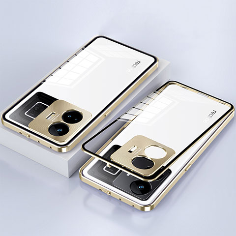 Handyhülle Hülle Luxus Aluminium Metall Rahmen Spiegel 360 Grad Ganzkörper Tasche für Realme GT Neo6 5G Gold