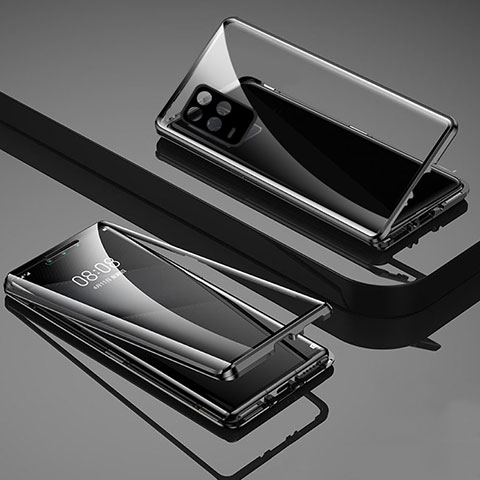Handyhülle Hülle Luxus Aluminium Metall Rahmen Spiegel 360 Grad Ganzkörper Tasche für Realme Q3 5G Schwarz