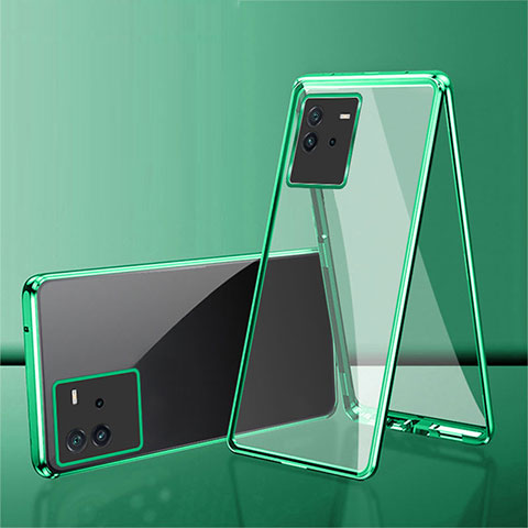 Handyhülle Hülle Luxus Aluminium Metall Rahmen Spiegel 360 Grad Ganzkörper Tasche für Vivo iQOO Neo6 5G Grün