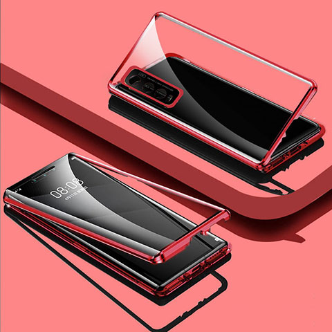 Handyhülle Hülle Luxus Aluminium Metall Rahmen Spiegel 360 Grad Ganzkörper Tasche für Vivo iQOO U1 Rot
