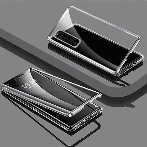 Handyhülle Hülle Luxus Aluminium Metall Rahmen Spiegel 360 Grad Ganzkörper Tasche für Vivo iQOO U1 Silber