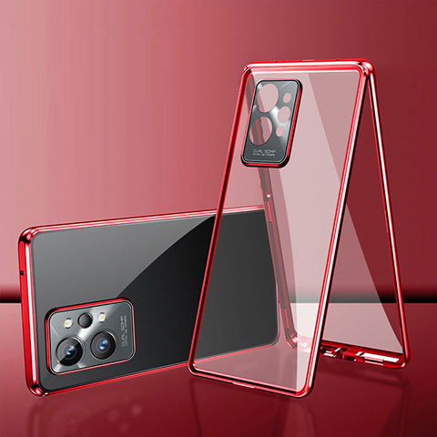 Handyhülle Hülle Luxus Aluminium Metall Rahmen Spiegel 360 Grad Ganzkörper Tasche für Vivo iQOO Z6 5G Rot