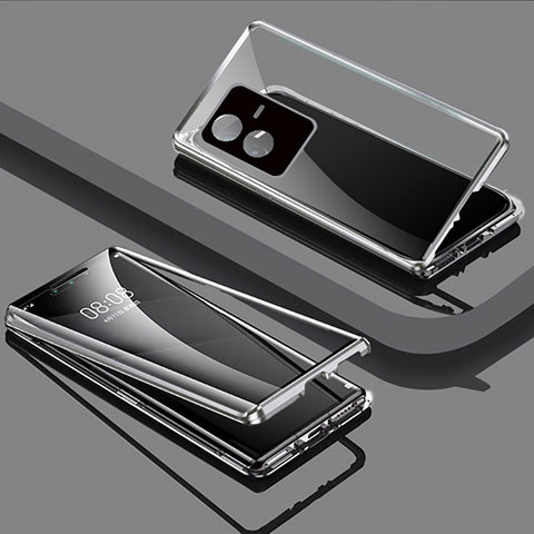 Handyhülle Hülle Luxus Aluminium Metall Rahmen Spiegel 360 Grad Ganzkörper Tasche für Vivo iQOO Z6x Silber