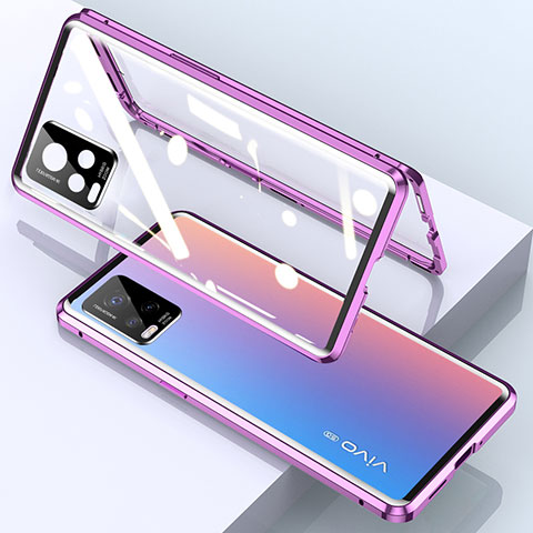 Handyhülle Hülle Luxus Aluminium Metall Rahmen Spiegel 360 Grad Ganzkörper Tasche für Vivo V20 Pro 5G Violett