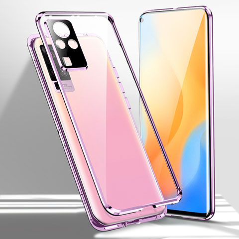 Handyhülle Hülle Luxus Aluminium Metall Rahmen Spiegel 360 Grad Ganzkörper Tasche für Vivo X50 Pro 5G Violett