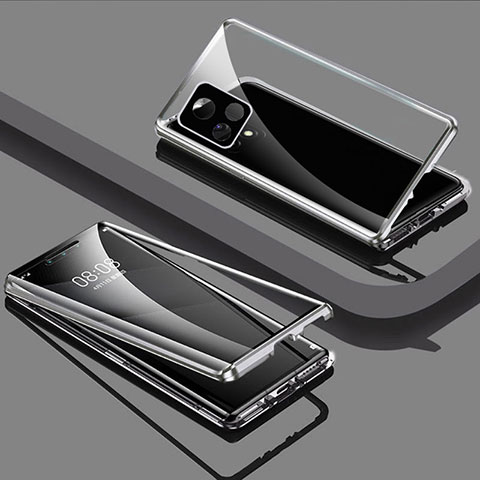 Handyhülle Hülle Luxus Aluminium Metall Rahmen Spiegel 360 Grad Ganzkörper Tasche für Vivo Y31s 5G Silber