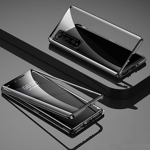 Handyhülle Hülle Luxus Aluminium Metall Rahmen Spiegel 360 Grad Ganzkörper Tasche für Vivo Y50t Schwarz