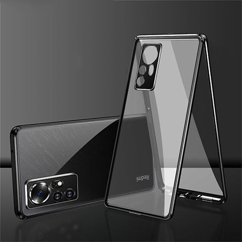 Handyhülle Hülle Luxus Aluminium Metall Rahmen Spiegel 360 Grad Ganzkörper Tasche für Xiaomi Mi 12S 5G Schwarz