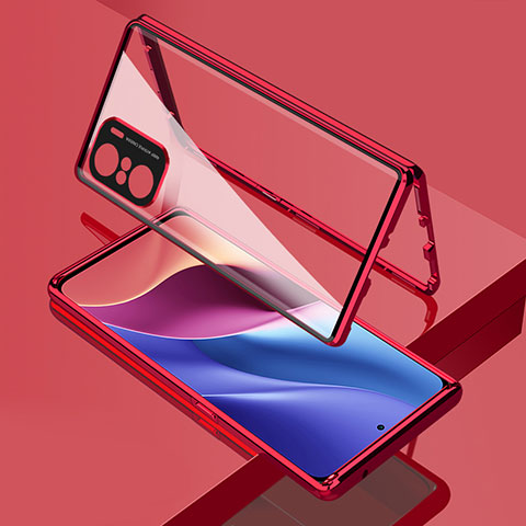 Handyhülle Hülle Luxus Aluminium Metall Rahmen Spiegel 360 Grad Ganzkörper Tasche für Xiaomi Poco F3 5G Rot