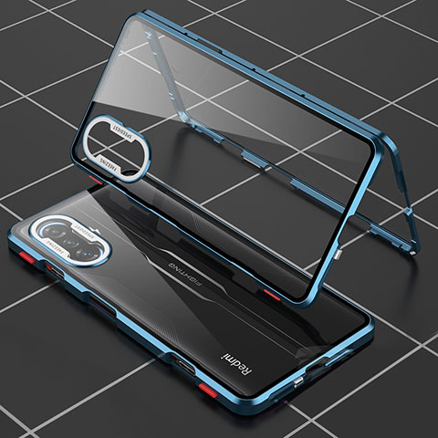 Handyhülle Hülle Luxus Aluminium Metall Rahmen Spiegel 360 Grad Ganzkörper Tasche für Xiaomi Poco F3 GT 5G Blau
