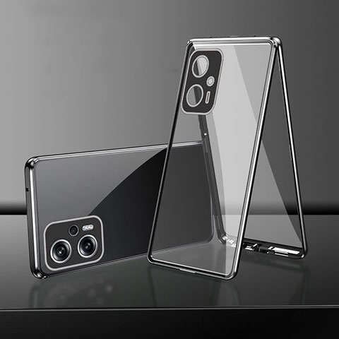 Handyhülle Hülle Luxus Aluminium Metall Rahmen Spiegel 360 Grad Ganzkörper Tasche für Xiaomi Poco X4 GT 5G Schwarz