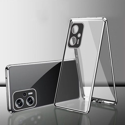Handyhülle Hülle Luxus Aluminium Metall Rahmen Spiegel 360 Grad Ganzkörper Tasche für Xiaomi Poco X4 GT 5G Silber