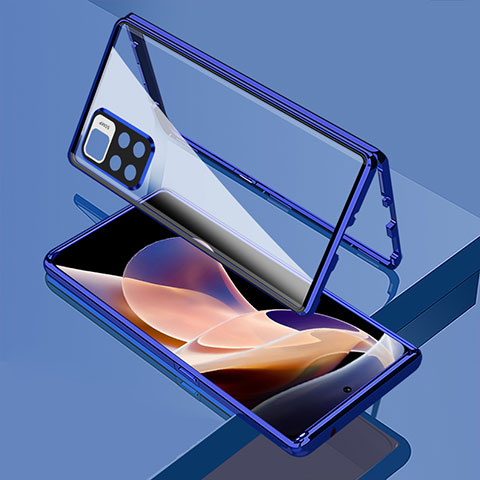 Handyhülle Hülle Luxus Aluminium Metall Rahmen Spiegel 360 Grad Ganzkörper Tasche für Xiaomi Poco X4 NFC Blau