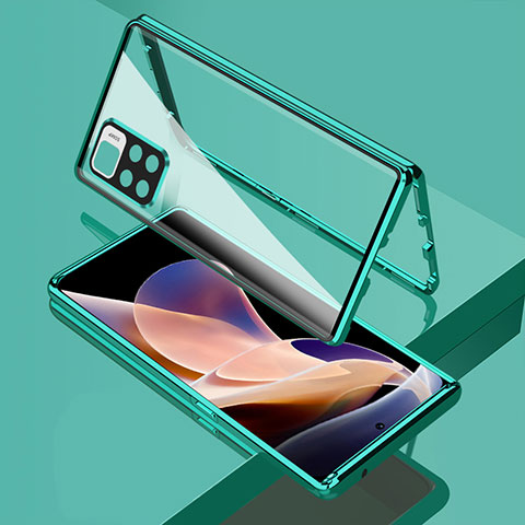Handyhülle Hülle Luxus Aluminium Metall Rahmen Spiegel 360 Grad Ganzkörper Tasche für Xiaomi Poco X4 NFC Grün