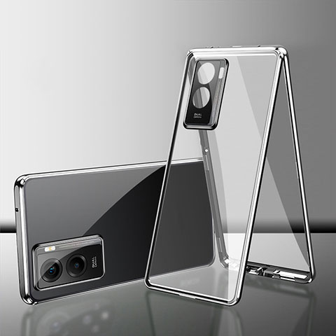 Handyhülle Hülle Luxus Aluminium Metall Rahmen Spiegel 360 Grad Ganzkörper Tasche für Xiaomi Redmi A1 Silber