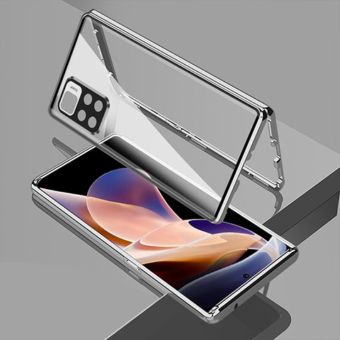 Handyhülle Hülle Luxus Aluminium Metall Rahmen Spiegel 360 Grad Ganzkörper Tasche für Xiaomi Redmi Note 11 Pro+ Plus 5G Silber