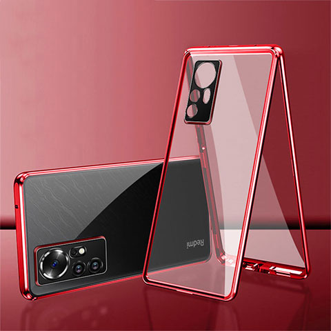 Handyhülle Hülle Luxus Aluminium Metall Rahmen Spiegel 360 Grad Ganzkörper Tasche für Xiaomi Redmi Note 12S Rot