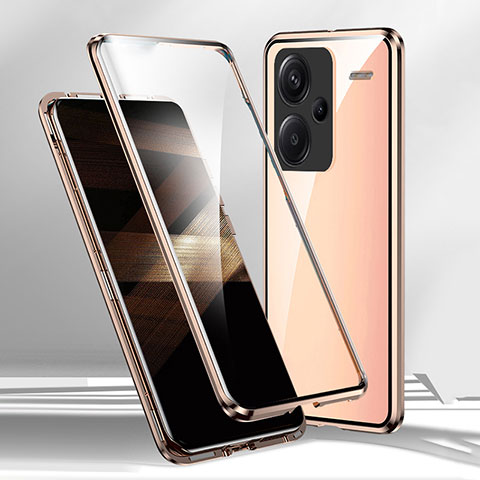 Handyhülle Hülle Luxus Aluminium Metall Rahmen Spiegel 360 Grad Ganzkörper Tasche für Xiaomi Redmi Note 13 Pro+ Plus 5G Gold