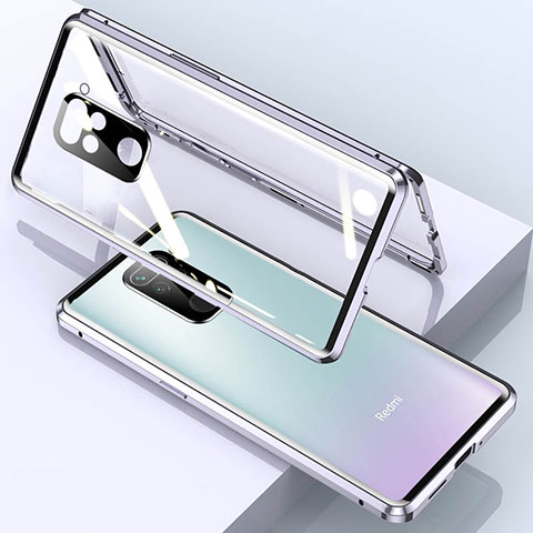 Handyhülle Hülle Luxus Aluminium Metall Rahmen Spiegel 360 Grad Ganzkörper Tasche für Xiaomi Redmi Note 9 Silber