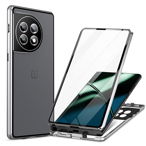 Handyhülle Hülle Luxus Aluminium Metall Rahmen Spiegel 360 Grad Ganzkörper Tasche LK1 für OnePlus 11 5G Silber