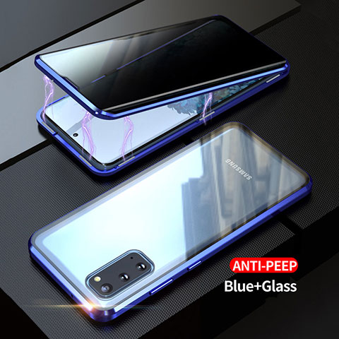 Handyhülle Hülle Luxus Aluminium Metall Rahmen Spiegel 360 Grad Ganzkörper Tasche LK1 für Samsung Galaxy S20 5G Blau