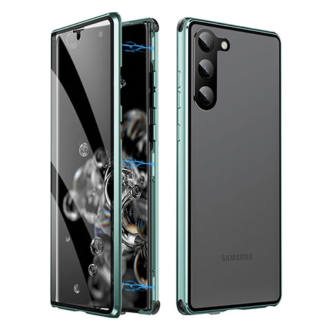 Handyhülle Hülle Luxus Aluminium Metall Rahmen Spiegel 360 Grad Ganzkörper Tasche LK1 für Samsung Galaxy S23 Plus 5G Grün