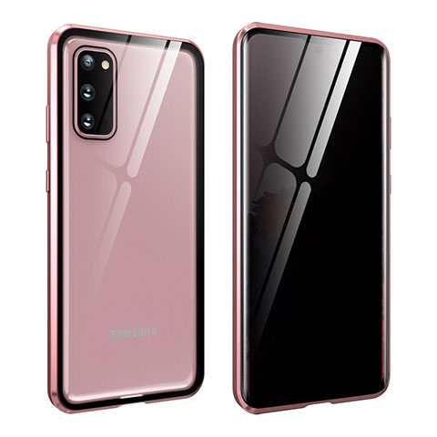 Handyhülle Hülle Luxus Aluminium Metall Rahmen Spiegel 360 Grad Ganzkörper Tasche LK2 für Samsung Galaxy S20 Rosegold