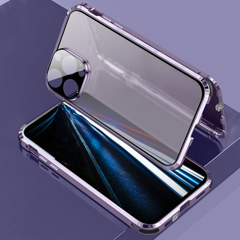 Handyhülle Hülle Luxus Aluminium Metall Rahmen Spiegel 360 Grad Ganzkörper Tasche LK3 für Apple iPhone 13 Pro Violett