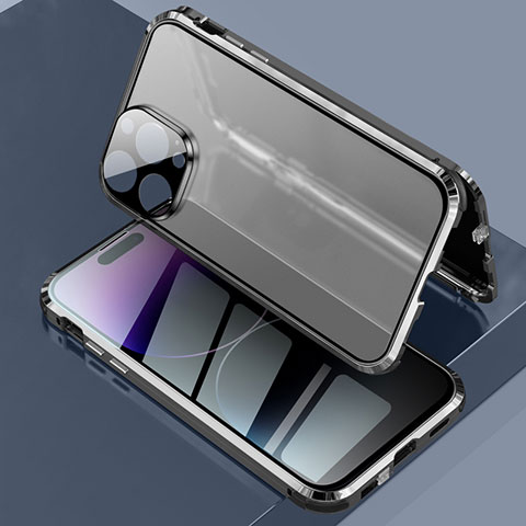 Handyhülle Hülle Luxus Aluminium Metall Rahmen Spiegel 360 Grad Ganzkörper Tasche LK3 für Apple iPhone 14 Pro Schwarz