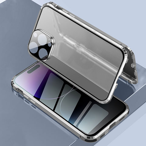 Handyhülle Hülle Luxus Aluminium Metall Rahmen Spiegel 360 Grad Ganzkörper Tasche LK3 für Apple iPhone 14 Pro Silber