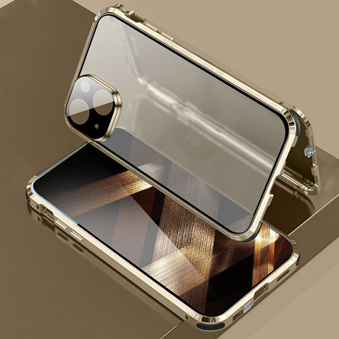 Handyhülle Hülle Luxus Aluminium Metall Rahmen Spiegel 360 Grad Ganzkörper Tasche LK3 für Apple iPhone 15 Plus Gold